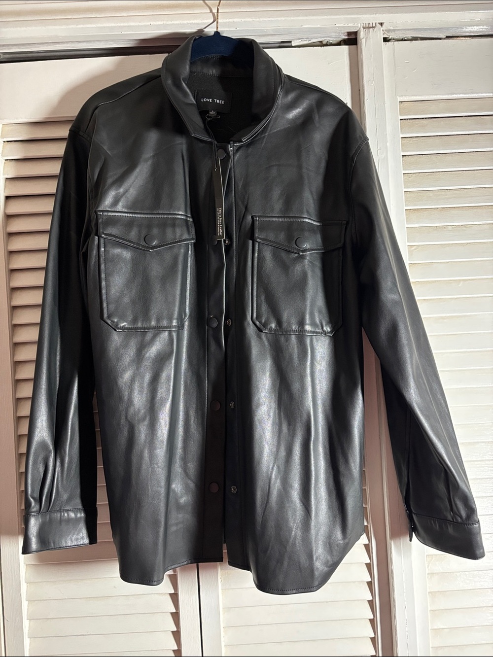 Love Tree Black Faux Leather Shacket with Chest Pockets